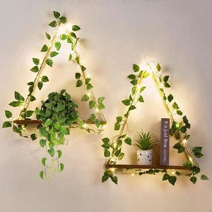 2 Lighting Organize String Wooden Hanging Shelves Braided Rope Wall Decor Plant - Picture 1 of 6
