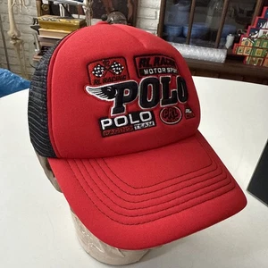 Polo Ralph Lauren Racing Team Truckermütze Erwachsene Einheitsgröße rot schwarz Druckknopflasche - Bild 1 von 6
