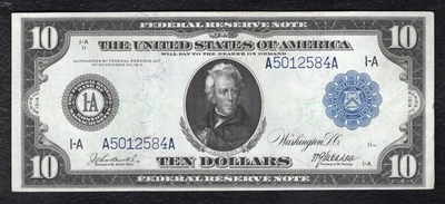 FR. 904 1914 $10 FRN FEDERAL RESERVE NOTE BOSTON, MA ABOUT UNCIRCULATED (E) - Image 1 of 2