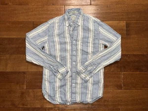 J Crew Baird McNutt Irish Linen Shirt Mens Small Blue Striped Long Sleeve Button - Picture 1 of 18