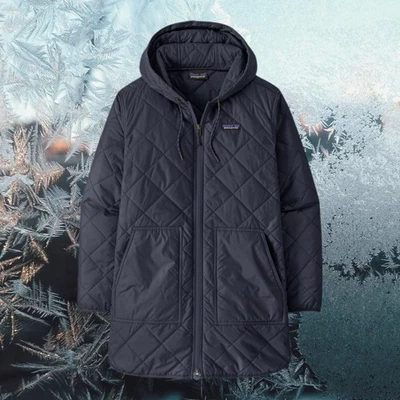 Jaqueta Parka Feminina Acolchoada Diamante Patagonia Tamanho M Azul Afundado 27710 SNBE Nova com etiquetas - Imagem 1 de 4