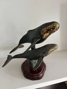 Vtg Brass Sculpture Humpback Whale And Calf - Picture 1 of 5