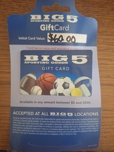 $60.00 Value Big 5 Sporting Goods Gift Cards - Picture 1 of 1
