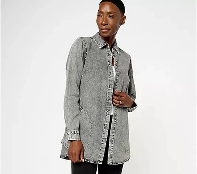 Camisa vaquera lavada vintage Joan Rivers con bolsillos - gris lavado - XS - NUEVA - A606113 Foto 1 de 2