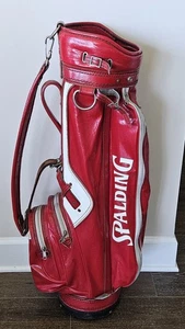 Vintage Spalding Faux Leather Golf Bag Red and White 3-Way Carry Cart - Picture 1 of 6