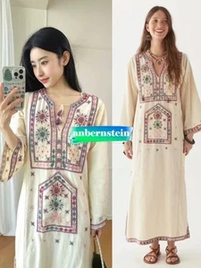 Vestido Largo Suelto MAISON HOTEL Damas Retro Étnico Bordado Cuello en V Borla Encaje - Imagen 1 de 20