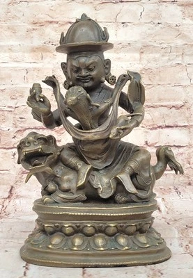 Spirituale Bronzo Scultura Statua di Buddha Su Foo Cane Tibetan Collettore Pezzi - Immagine 1 di 4