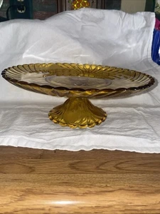 Vintage Amber Anchor Hocking Fairfield Pedestal Cake Plate 10” c1970 - Picture 1 of 8