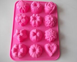 Cake Mold Soap Mold 12-Heart Flower Mold Silicone Mould For Candy Chocolate
