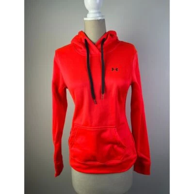 Under Armour Neon Orange Athletic Hoodie Sweatshirt with Black Drawstrings SM/P - Image 1 of 4