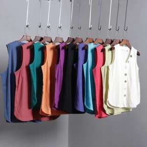 Soft Surroundings Collarless V-Neck Button Up Top XL 1X 2X Delia Sleeveless Tank - Picture 1 of 20