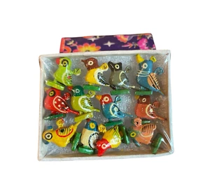 Carved & Hand Painted Miniature Exotic Wood Birds Ornaments Folk Art India 0.75" - Picture 1 of 11