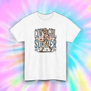 Cowgirl Summer T-Shirt S-5XL Retro Western Cowgirl Surfing Graphic Gift Tee - Picture 1 of 10