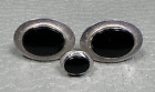 Vintage Onyx Center White Gold Plated Cuff Links with Tie Tack