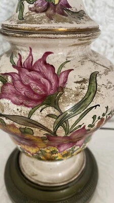 Pied De Lampe XIXe Porcelaine et laiton Décor Floral Main/636165A4 - Photo 1/4