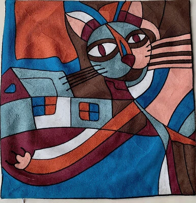 Abstract Cat Art Embroidered Throw Pillow Cover 18x18 - Image 1 of 2