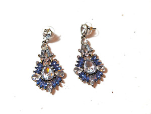 Blue and Clear Crystal Hanging Pierced Earrings