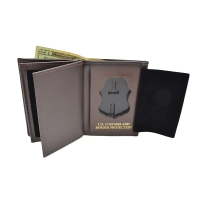 CBP Customs Officer 2 ID Brown Leather Badge Wallet Thick Cut USCBP Imprint - Image 1 of 4