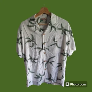 Vintage Paradise Found Size Medium Hawaiian Shirt Authentic White Palms Pattern - Picture 1 of 9