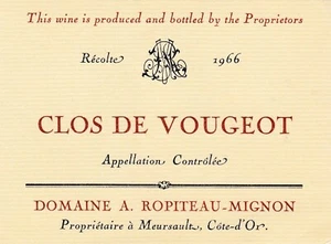 1966 Clos De Vougeot A. Ropiteau-Mignon Estate Vintage Wine Bottle Label - Picture 1 of 2