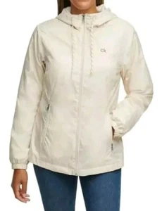 Calvin Klein Ladies' Fleece Lined Windbreaker Hooded Rain Jacket Off White XXL - Picture 1 of 7