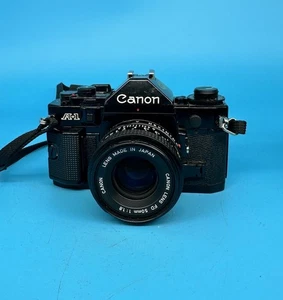 Canon A-1 klassische analoge Spiegelreflexkamera 35 mm mit Objektiv 50 mm f1,8 FD – funktioniert - Bild 1 von 12