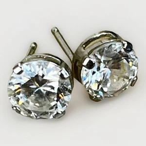 DIAMONIQUE 14K White Gold DQ CZ Stud Pierced Earrings- Mexico- 0.8 Grams- Signed - Picture 1 of 12
