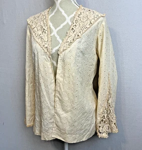 Vintage Gunne Sax Shamash & Yofi Open Front Blouse Cream Eyelet Lace 70s Cottage - Bild 1 von 14