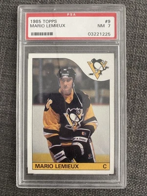 1985-86 Topps #9 Mario Lemieux rookie card graded psa 7 Near Mint Hall of fame - Image 1 of 2