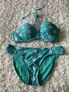 Women’s Green Floral Bikini Set Size 12. - Picture 1 of 4