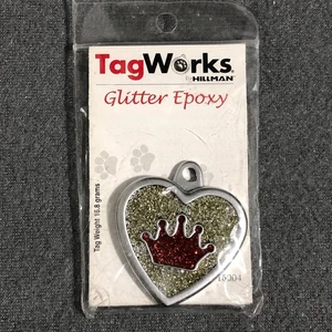 Tag Works Custom Glitter Epoxy Heart Crown Dog Tag Engravable - Picture 1 of 5