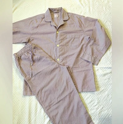 Conjunto de pijama masculino Brooks Brothers algodão listrado branco e vermelho tamanho M - Imagem 1 de 4