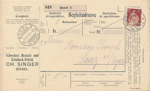 Switzerland Helvetia 1916 Parcel Card BASEL ST. KLARA to Czechia PRAHA Austria - Picture 1 of 2