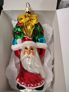 Christopher Radko 1999 Weihnachtsmann Jubiläum Glas Weihnachtskranz Ornament 6" IOB - Bild 1 von 3