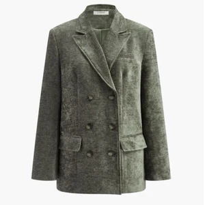 Commense Retro Velvet Blazer Gray Green Double Breasted Women’s Small Oversized - Picture 1 of 10