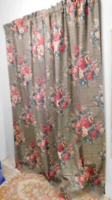 Ralph Lauren-CATHERINE Houndstooth & Roses Drapes-86" LINED -3 pairs Available - Image 1 of 4