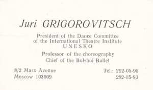 Tarjeta de visita holografiada de ballet Yuri Grigorovitsch en cirílico y romano - Imagen 1 de 2