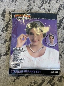 Granny Set Includes: Silver Grey Wig With Wig Cap, Glasses,Chain, Pearl Necklace - Picture 1 of 10