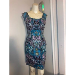 New York & Company Size 6 Women's Paisley Purple Blue Boho NY&CO Cocktail Dress - Picture 1 of 10