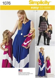 New Uncut Simplicity Pattern 1076 Womens xs - xl Dress 18" Doll Girl 3-8 - Picture 1 of 2