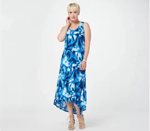 G.I.L.I. Printed Hi-Low Sleeveless Knit Jetsetter Dress- Blue Ikat Size 1X - Picture 1 of 4