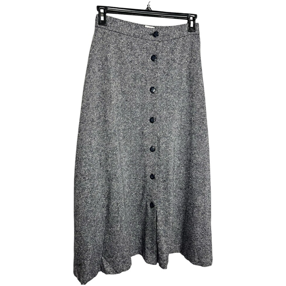 Falda midi vintage Orvis para mujer años 90 línea A tweed mezcla de lana talla 12 azul marino EE. UU. Foto 1 de 4