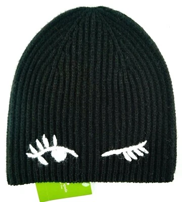 Womens Hat Acrylic Knit Beanie Black White Winking Eye Hat Kate Spade One Size - Image 1 of 4
