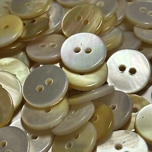 MOP Mother Of Pearl White/Rainbow w/Gold Tint Back Flat Shell Button 15mm 2hole