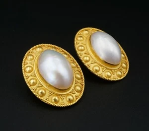 Mabe Pearl Earrings 22k Gold Carolyn Tyler Dangle Artisan Convertible 1" EG2088 - Picture 1 of 4