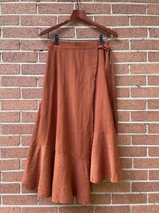 Burnt Rust Orange Asymmetrical Wrap Skirt Urban Outfitters Medium, Hippie 70s - Picture 1 of 13