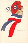 WOMAN WITH PATRIOTIC SCARF & CAP, ARTIST IMAGE, STAMPA MILANO PUB ~ dated 1917