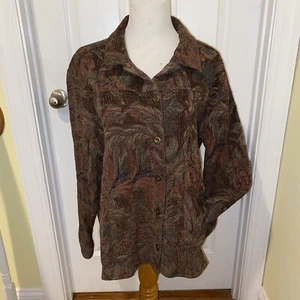 Chico’s 3 Baroque Tapestry Jacket Fall Brown Gold Metallic Beaded Womens XL - Picture 1 of 7