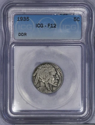 1935 Buffalo Nickel 5c ICG F12 - DDR Doubled Die Reverse - Image 1 of 2