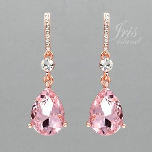 Rose Gold Pink Crystal Rhinestone Wedding Drop Dangle Earrings 5558 Bridesmaids - Picture 1 of 4